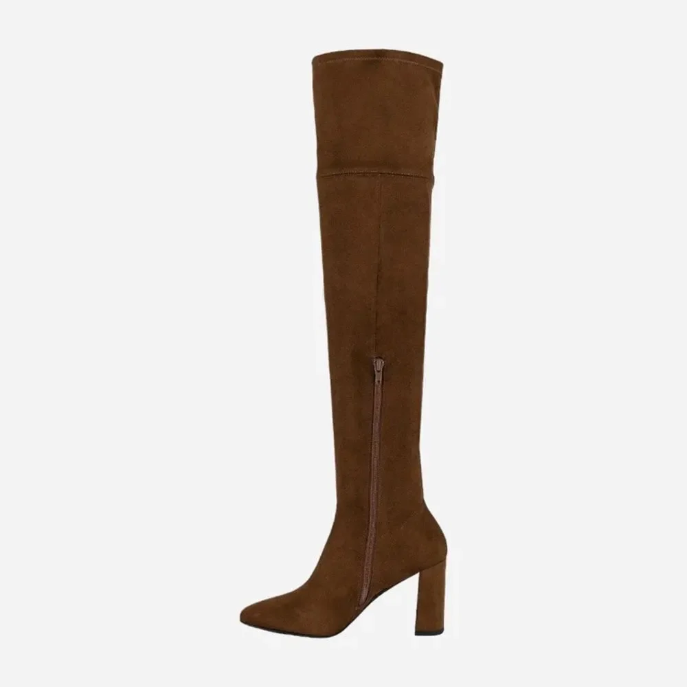 NWOB Jeffrey Campbell Parisah-2 Over The Knee Heeled Boots Brown Suede Sz 9